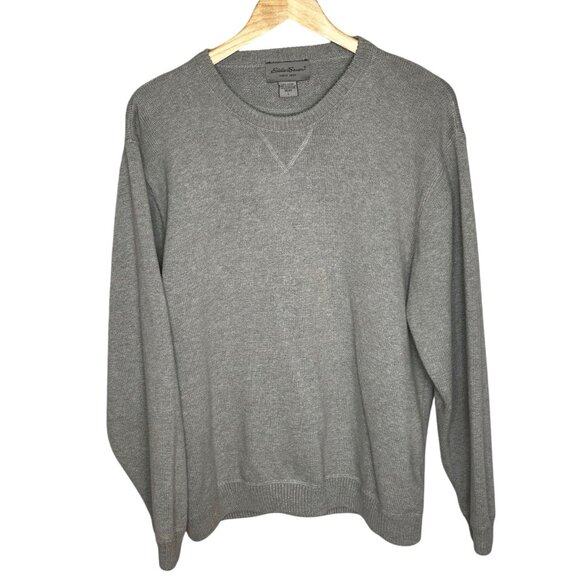 Vintage Eddie Bauer Gray 100% Cotton Knit Pullover Sweater Large - Picture 1 of 7